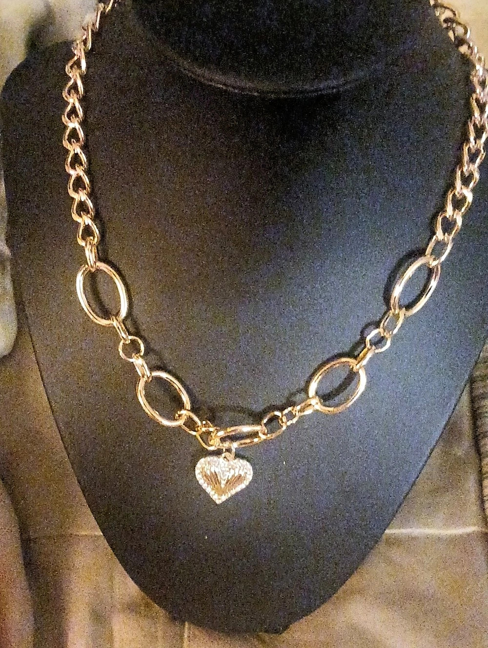 Gold-Tone Link Heart Pendant Necklace